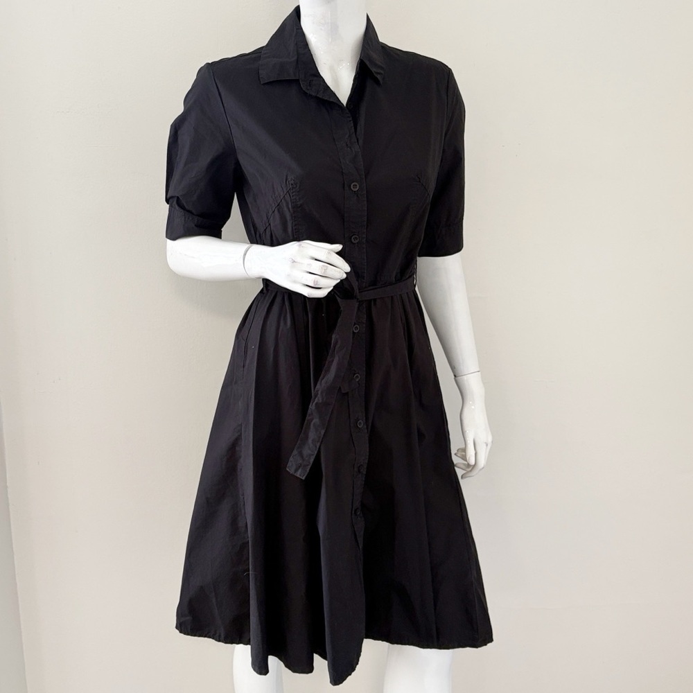 A Shirt Thing Suzanne Poplin Button Down Belted Midi Shirt Dress in Black